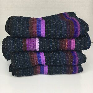 Four Purple Pink Striped Woven Handmade Fringe Rag Rugs 27 inches x 17 inches